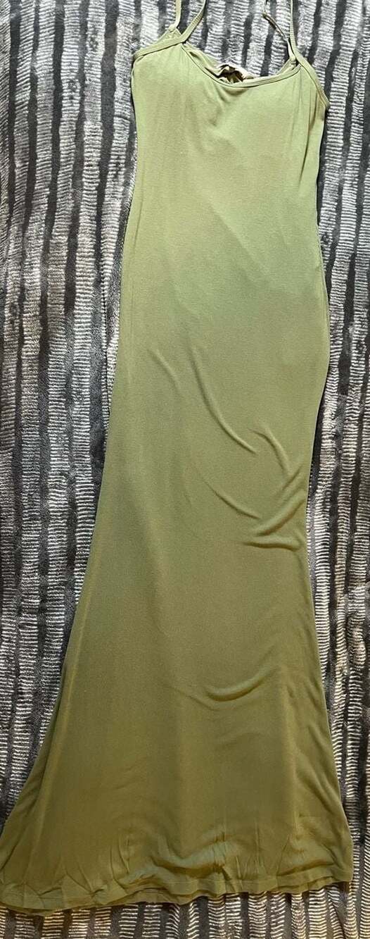 Popilush Built-in Shapewear Ribbed Maxi Dress - Olive Green